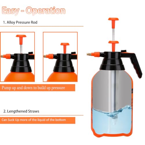 MRPAPA 2 Pack Handheld Pump Sprayer, Garden Pressure Water Spray Bottle with Adjustable Brass Nozzle for Plants (2LOrange-2PCS) - color: 2LOrange-2PCS