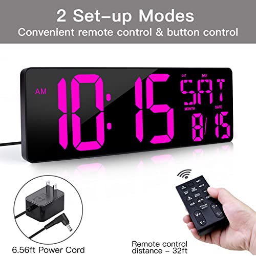 XREXS 17.2 Inch Large Digital Wall Clock with Remote Control | LED Large Display Count Up & Down Timer, Adjustable Brightness Alarm Clock with Day/Date/Temperature for Home, Office, Gym - color: Purple