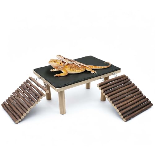 Bearded Dragon Basking Platform with Climbing Ramp,Reptile Basking Rock,XL | Wooden Lizard Resting Platform Basking Rock Slate,Leopard Gecko Hide Cave Tank Accessories for Tortoise Snake - size: XL: 13.78"x 7.87"x 4.56"