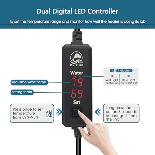 Small Aquarium Heater 100W Submersible Fish Tank Heater for 10-25 Gallons, Dual LED Display Temperature Controller, Suitable for Saltwater and Freshwater, Mini Water Heater for Betta/Turtle Tank - size: 100W