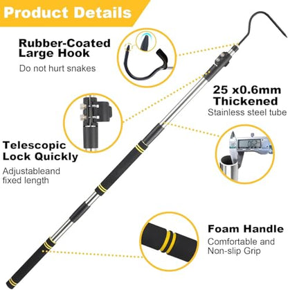 Snake Hook, Stainless Steel Snake Hook and Reptile for Controlling, Moving,Or Catching Snakes 52"-79" - size: 52-79inch