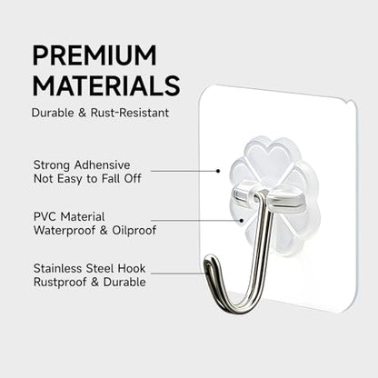 16 Pack Crystal Clear Adhesive Hooks for Hanging, Heavy Duty 22lb | Sticky Hooks, Invisible Clear Wall Hooks No Drill No Damage, Waterproof Shower Hooks for Bathroom Kitchen Towel Keys