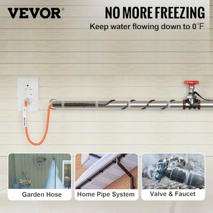 VEVOR Self-Regulating Pipe Heating Cable, 30-feet 5W/ft Heat Tape for Pipes Freeze Protection, Protects PVC Hose, Metal and Plastic Pipe from Freezing, 120V - size: 30 Feet