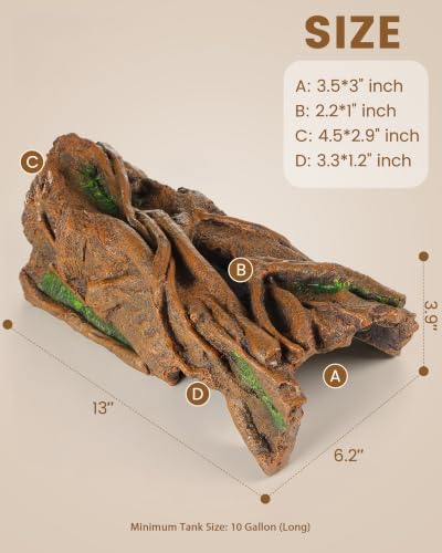 Resin Tree Bark Reptile Hide Cave for Snakes, Geckos & Lizards | Relieves Reptile Stress, Resin, Odor-Free, Realistic Bark Texture with Faux Moss