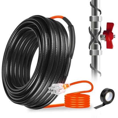 24FT Heating Cable for Metal and Plastic Home Pipes, Energy-efficient | Heat Tape for Water Pipes, Pipe Freeze Protection, Keeps Water Flowing at -40℉, 120V (24FT) - size: 24FT