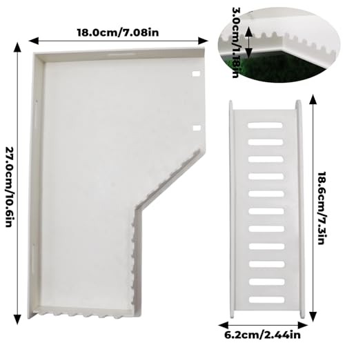 No-Drill Climbing Platform with Ramp, Hermit Crab Climbing Wall & Hideout, Multi-Level Platform with Ladder, No-Tools Mounting for Geckos, Small Lizards, Hamsters - color: White