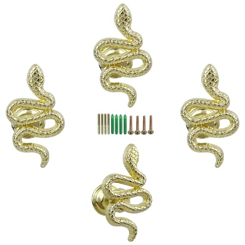Snake Coat Hooks, Animal Wall Hooks, for Hanging Jackets, Bags, Wardrobes, Towels, Scarves, Kitchen Walls 4 Pieces (Gold) - color: Gold