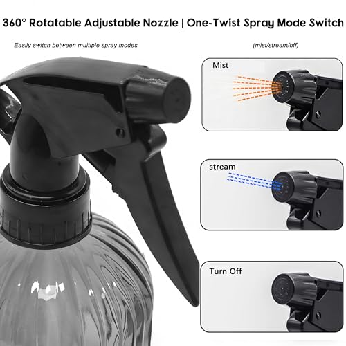 Glass Handheld Spray Bottle, 13.5oz Refillable Plant Mister Bottle 2 Pack, Water Spray Bottle with Adjustable Mist Nozzle for Outdoor Gardening, Indoor Flowers, Cleaning, Hair & Pets Care (Grey) - color: Gray