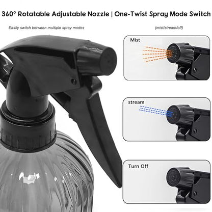 Glass Handheld Spray Bottle, 13.5oz Refillable Plant Mister Bottle 2 Pack, Water Spray Bottle with Adjustable Mist Nozzle for Outdoor Gardening, Indoor Flowers, Cleaning, Hair & Pets Care (Grey) - color: Gray