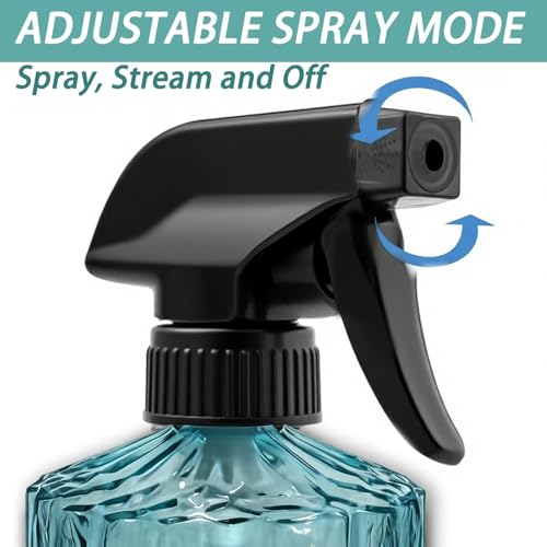 2pack Glass Plant Mister Spray Bottle 360° Nozzle for Hair Cleaning Blue | 3 spray modes, fine dew-like mist, thick glass, visible water level, 15oz Mister Spray Bottles for cleaning hair pets - color: Blue