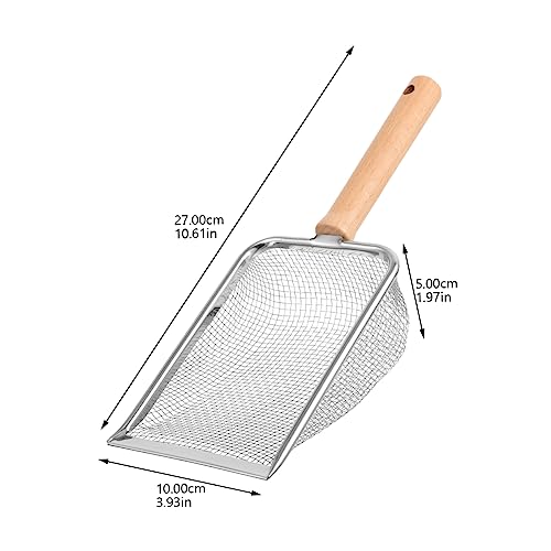 Metal Reptile Litter Scoop with Wooden Handle Shovel for Cleaning Reptile Excrement Cat Litter and Pet Waste Mesh Design