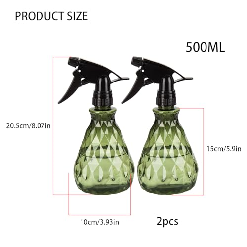 wugongshan 2 Pcs Spray Bottles, 500 ml/17 oz Empty Water Spray Bottles, Plastic Reusable Adjustable Mist Sprayer Squirt Bottles Containers Refillable for Cleaning Solutions, Gardening, Plants (Green) - color: Green