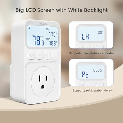 INKBIRD Digital Thermostat Outlet Temperature Controller Outlet Socket Heating/Cooling Control 1200W 10A Backlit Display - size: 1200W 10A