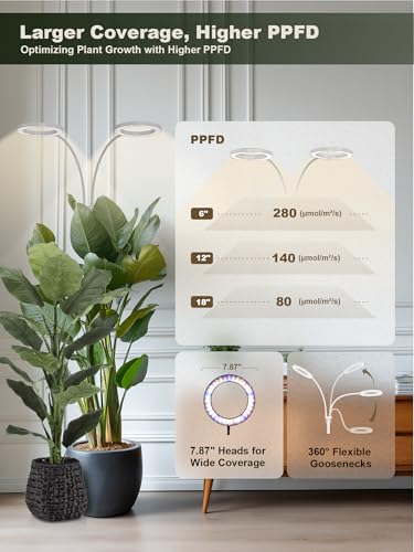 Tall Plant Grow Light for Indoor Plants, Full Spectrum Plant Light | 48W LED Grow Lamp with Dual Heads, 23.5-71" Adjustable Height, 3/9/12/16H Timer, 6-Level Dimming for Large Houseplants - color: White(Dual Heads)