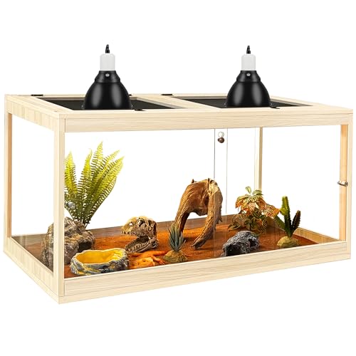 Bearded Dragon Tank,Tempered Glass Reptile Tank with Mesh Roof and Front Sliding Door,Anti-Scratch Lizard Tank,Spacious Reptile Enclosure for Snakes,Lguanas (Oak, 34Gallons，32"x16"x16") - color: Oak, size: 34Gallons，32"x16"x16"