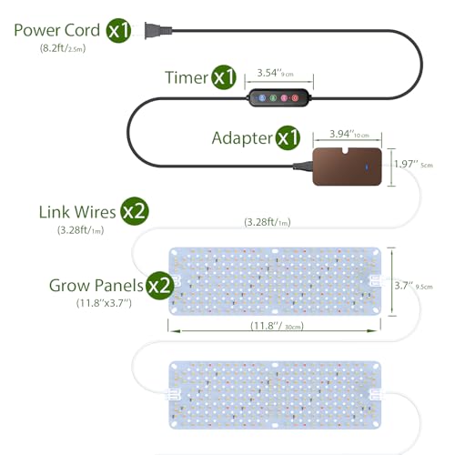 SDOVUERC Full Spectrum 384 LEDs Grow Lights, 24W Plant Grow Lights for Indoor Plants with Daisy Chain Function, Sunlike Spectrum,4/8/12/16/20H Timer for Seed Starting(Pack2) - color: Panel Grow Light(2Pack)
