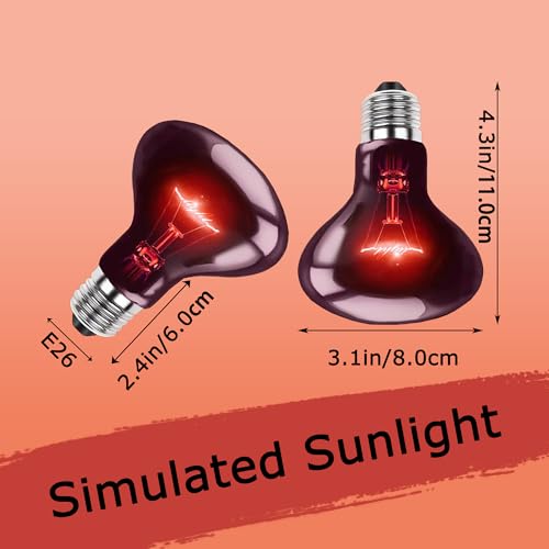 100W Reptile Infrared Red Heat Lamp, All-Day Basking Spot Bulb | Provides Consistent Day & Night Warmth for Leopard Geckos, Lizards, Chicks & Large Terrariums, E26 Base, 2-Pack - color: Infrared Heat Lamp, size: 100W Upgraded - 3.1"