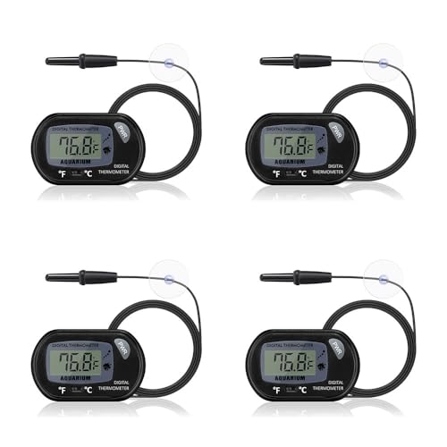 DaToo Aquarium Thermometer with Large LCD Display Fahrenheit/Celsius(℉/℃) Fish Tank Thermometer for Aquarium Reptile Terrarium Digital Water Thermometer with Suction Cup(4 Pack) - size: 4 Pack