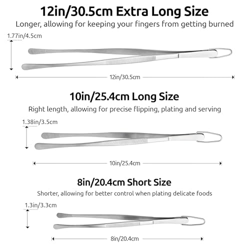 U-Taste 1 Tablespoon Metal Measuring Spoon Set of 2 with Short Handled Measure Scooper (Silver, 1Tbsp/15ml) and 8in Kitchen Plating Tweezer:18/8 Stainless Steel Food-Grade Metal Food Tong (Round Tip)