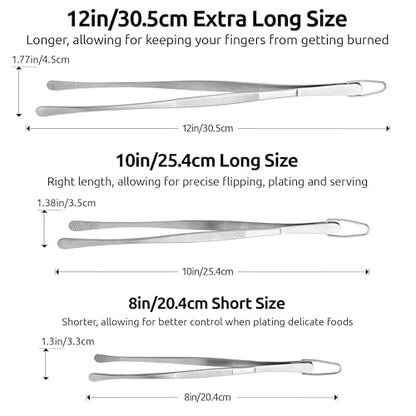 U-Taste 1 Tablespoon Metal Measuring Spoon Set of 2 with Short Handled Measure Scooper (Silver, 1Tbsp/15ml) and 8in Kitchen Plating Tweezer:18/8 Stainless Steel Food-Grade Metal Food Tong (Round Tip)