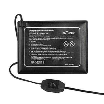 BN-LINK Reptile Heating Pad 6"X8" with Adjust Knob, Adjustable Temperature Under Tank Heater for Reptiles, Indoor Terraium Heating Mat for Turtles, Lizard, Snakes, Frogs, and Other Reptiles - size: 6"X 8" with Adjust Knob