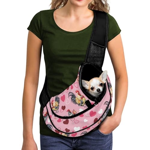 COEQINE Chiken Pink Heart Printed Cat Carrier Soft Dog Crossbody Purse Breatheable Soft Pouch and Tote Design with Safety Hook Crossbody Purse Front Facing Non-Anxiety - color: Chiken Pink Heart