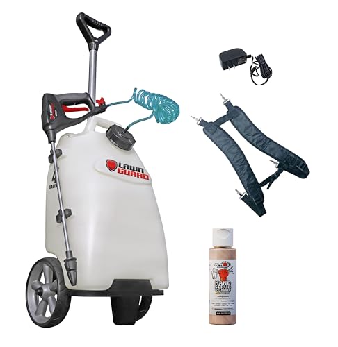 DU-MOST Fimco 5303079 Lawn Guard Multi Use Battery Powered Spot Sprayer for Small Scale Pest Control, 4 Gallon Molded Polymer Tank, 0.2 GPM Diaphragm Pump Hand Gun, Charger, Walnut Hand Scrub, 4oz