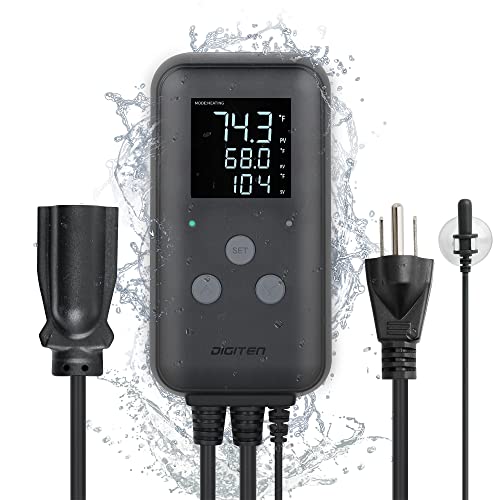 DIGITEN Waterproof Digital Temperature Controller for Aquarium, Greenhouse & Outdoor Heating - 10A Heat Mat Thermostat Controller - size: 10A Waterproof Temperature Controller