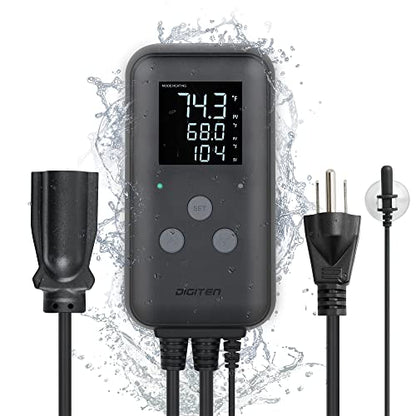 DIGITEN Waterproof Digital Temperature Controller for Aquarium, Greenhouse & Outdoor Heating - 10A Heat Mat Thermostat Controller - size: 10A Waterproof Temperature Controller
