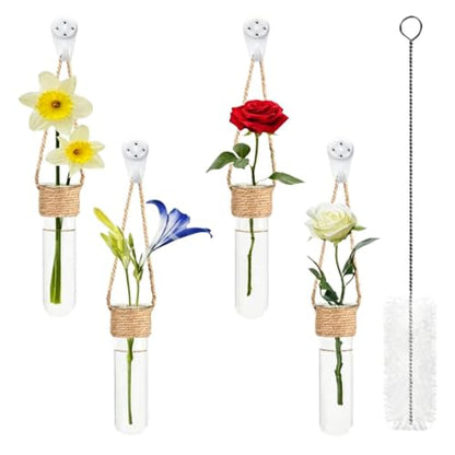 Plant Propagation Station 4 Pieces Clear Glass Planter | Plant Test Tube Wall Terrarium for Home Office Bedroom Living Room