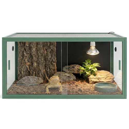 4x2x2 Reptile Enclosure Terrarium, 120 Gallon Bearded Dragon Tank with Tempered Glass Doors, Snake Enclosure, Aluminum Frame & Screen Top, Stackable, Easy Assemble Green