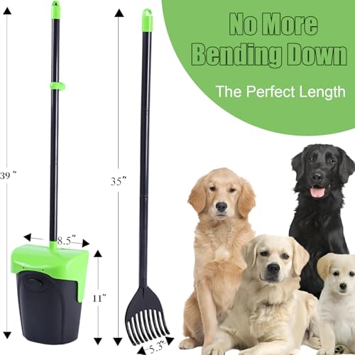 ienjoyed Pooper Scooper Large Swivel Bin & Rake with 160 Waste Bags,Heavy Duty Dog Pooper Scooper with Bag Attachment for Dogs, Long Handle Poop Scooper with Lid for Yard, Grass, Gravel(Green) - color: Green1
