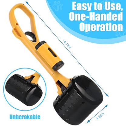Pooper Scooper for Large Medium & Small Dogs Heavy Duty, 14.18“Long Handled Dog Poop Scooper for Grass,Durable Dog Poop Pick Up Tool, Poop Grabber with 2 Dog Poop Bags 1 Dispenser Poop Scoop，