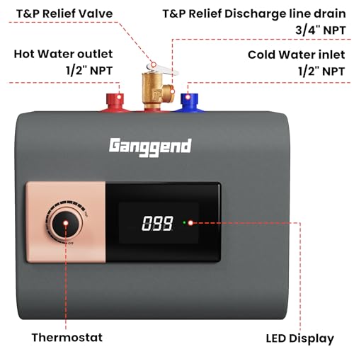 2.5 Gallon Electric Water Heater, 1500W 110V Mini Tank Under Sink Instant Hot Water Heater with Pressure Release Valve, Digital Display for Kitchen, RV, Laundry,Food Truck, Gray - color: Gray