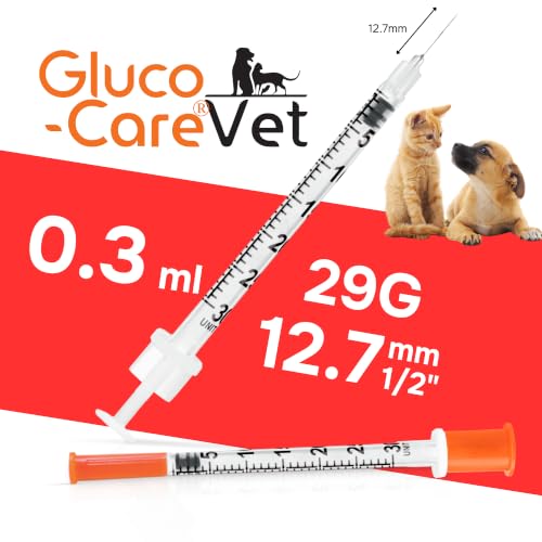 U-100 Pet -Veterinary Syringe 29G x 1/2" (12.7mm), 0.3ml (0.3cc) | Size 0.3 ml/cc, 50/bx, for Dogs & Cats, Veterinary Use Only, Half-Unit Markings, Clear Barrel, Fine Tip