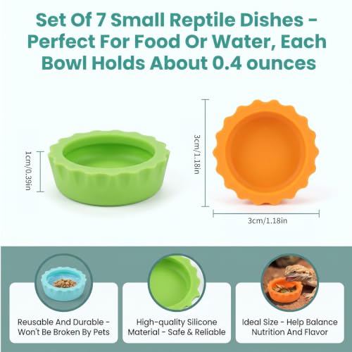 Crested Gecko Food Dish 7PCS, Silicone Reptile Feeding Dish Water Bowl Small Gecko Feeding Cups Reptile Tank Accessories for Hermit Crab Tarantula Isopods Snails and Lizard 7 Colors