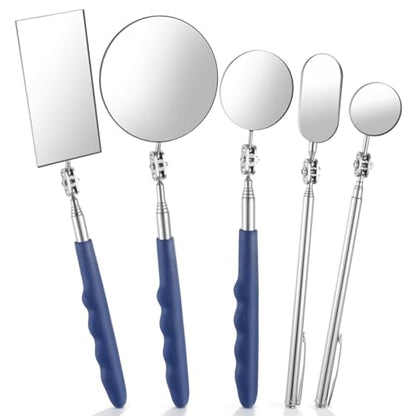 5 Pcs Telescoping Inspection Mirror Set, Flexible Inspection Mirror Tool, Stainless Steel Extendable Mechanic Mirrors with Long Handle Tool, 360 Rotation Mirrors for Check Vehicle Eyelashes Mouth