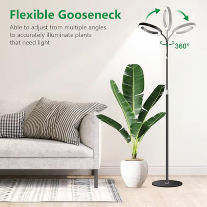Aumtrly Black Grow Lights for Indoor Plants, Full Spectrum, with 68" Stand | 6/12/16H Timer, 5 Dimming Levels, 80 LED Halo, Floor Growing Lamp for Large Tall Plants with Flexible Gooseneck, Metal Base - size: 1 head 68inch/black