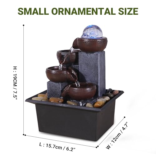 Tabletop Water Fountain-Indoor Waterfall-Desktop Fountain-Spinning Crystal Ball Lighting LED Colors from-Waterfall-Indoor Water Fountains with Natural River Rocks for Feng Shui Effect