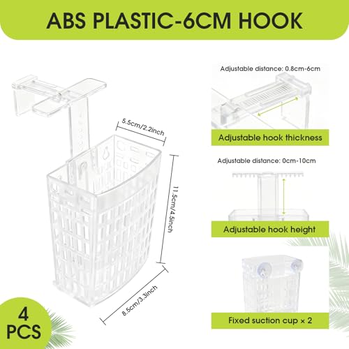 2-Pack Adjustable Aquarium Plant Holders with Hooks and Suction Cups | Adjustable Height and Thickness, Includes 2 Extension Hooks and 2 Suction Cups for Fish Tanks and Aquaponic Growing, Clear - color: Clear