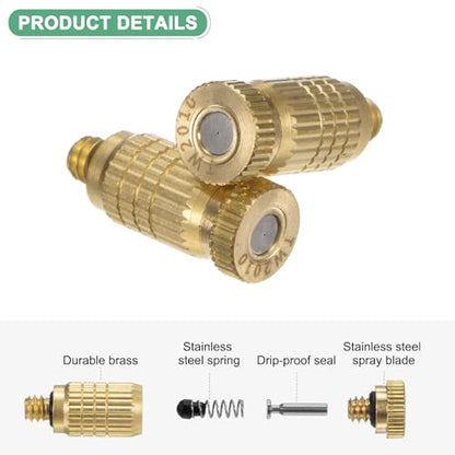 M METERXITY 20-Pack Brass Misting Nozzles, 0.008"/0.2mm Orifice Mister Nozzles Brass, High Pressure Spray Misting Nozzle Head for Outdoor Cooling System/Greenhouse/Landscaping [10/24 UNC] - size: 0.2mm