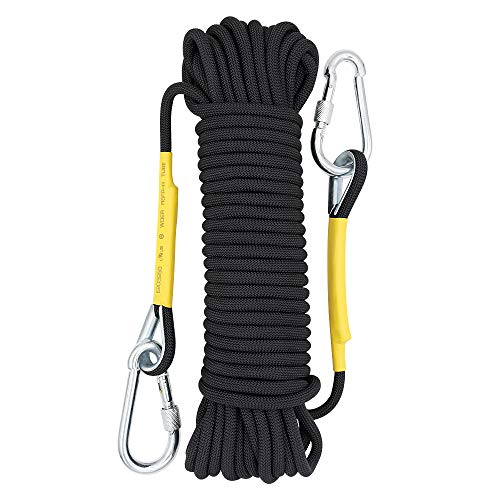 X XBEN Outdoor Climbing Rope 10M(32ft) 20M(64ft) 30M(96ft) 50M(160ft) 70M(230ft) 152M(500FT) 352M(1000FT) Static Rock Climbing Rope for Escape Rope Ice Climbing Equipment Fire Rescue Parachute - color: Black, size: 1/3 Inch x 64 Feet