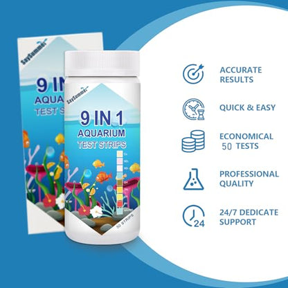 Aquarium Test Strips for Fish Tank: 9 in 1 Aquarium Ammonia Test Strips for Fish Tank - 50 Counts Aquarium Water Test Kit Testing Ammonia Nitrogen, Copper, pH and More - size: 9 in 1 - 50 Strips (ammonia included)