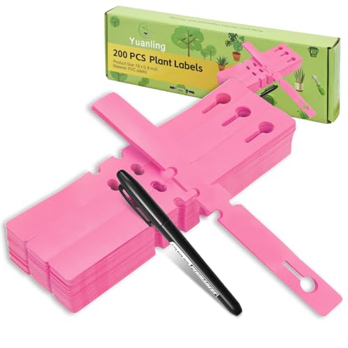Plant Labels 200Pcs Yuanling Plastic Plant Tree Tags Wrap Around Hanging Tags Nursery Tree Markers Adjustable Garden Labels for Indoor Outdoor Gardening Plants (Pink) - color: Pink