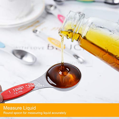 Magnetic Measuring Spoons Set Stainless Steel Dual Sided Measuring Spoons | Stackable Teaspoons Tablespoons for Measuring Dry and Liquid Ingredients - color: Color