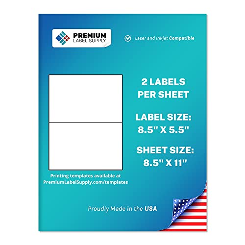 Premium Label Supply 8.5" x 5.5" Half Sheet Self Adhesive Shipping Labels for Laser or Inkjet Printer (4000 Labels) - size: 4000 labels