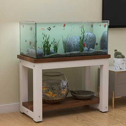 Multifunctional Fish Tank Stand, 2-Tier Aquarium Rack, Floor-Standing Terrarium Shelf, Easy Assembly for Home & Office, Brown, 35.4"x15.7" - Perfect for Aquatic Displays,Brown,90x40cm/35.4x1