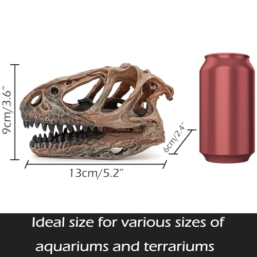 Fish Hideout Aquarium Décor Decorations Dinosaur Skull Fish Tank Decor Cave Dinosaur Skull Betta Animal Halloween Large Tarantula Reptile Bones Snake for Terrarium Ornament - color: Tyrannosaurus