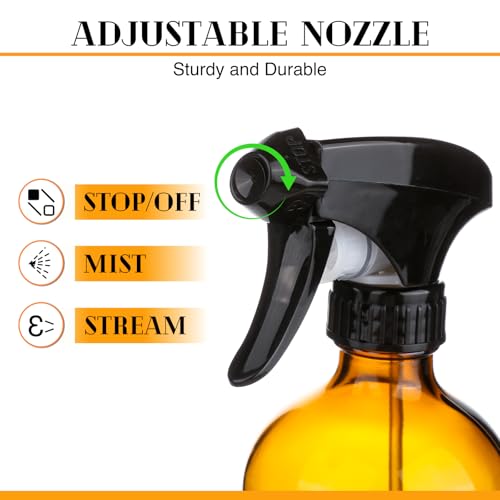 ZENOWICK 2 Pack/16 Oz Glass Spray Bottles, Refillable Empty Containers | Containers with Silicone Sleeve, Upgraded Adjustable Nozzle Spray Bottle Sets for Cleaning, Essential Oils, Hair (Amber) - size: 2 Pack