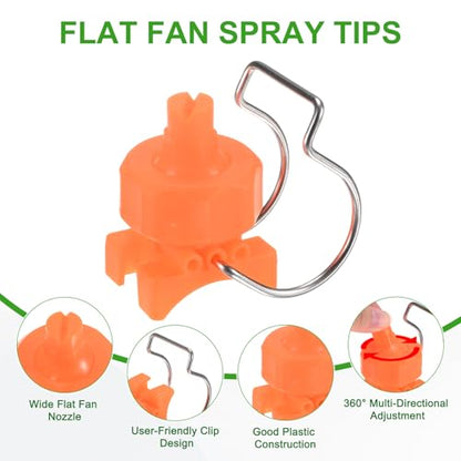 M METERXITY 3-Pack Flat Fan Spray Tips, 2.4mm Pore Plastic Spray Nozzle with Clip Adjustable Atomization Nozzle for 1-1/4" Hose, 0.36 Cubic Meters Per Hour [Orange, 65 Degree] - size: 2.4mm x 1-1/4"